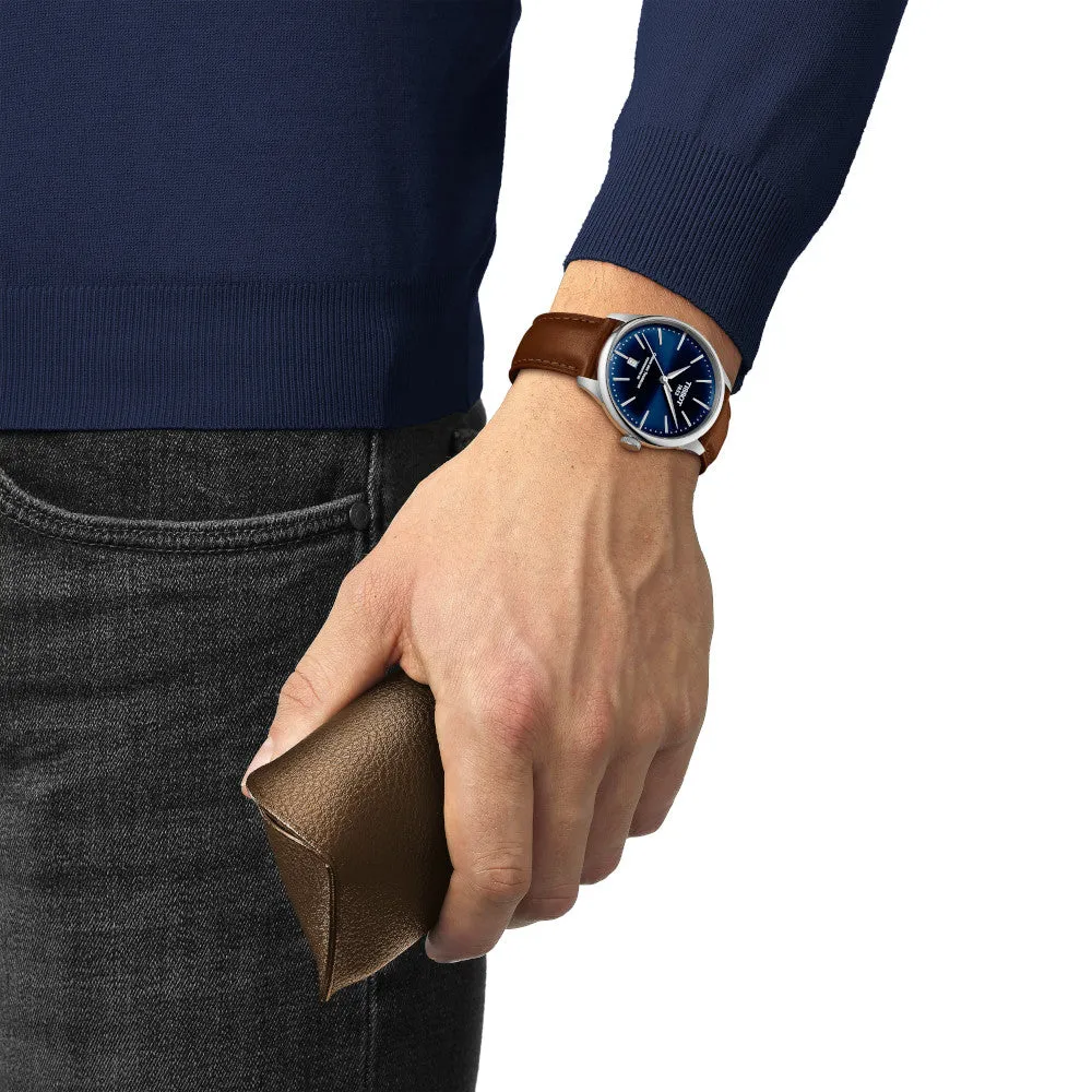 Tissot Chemin Des Tourelles Powermatic 80 (39mm) Mens Stainless Steel Blue Dial Brown Leather Strap Watch