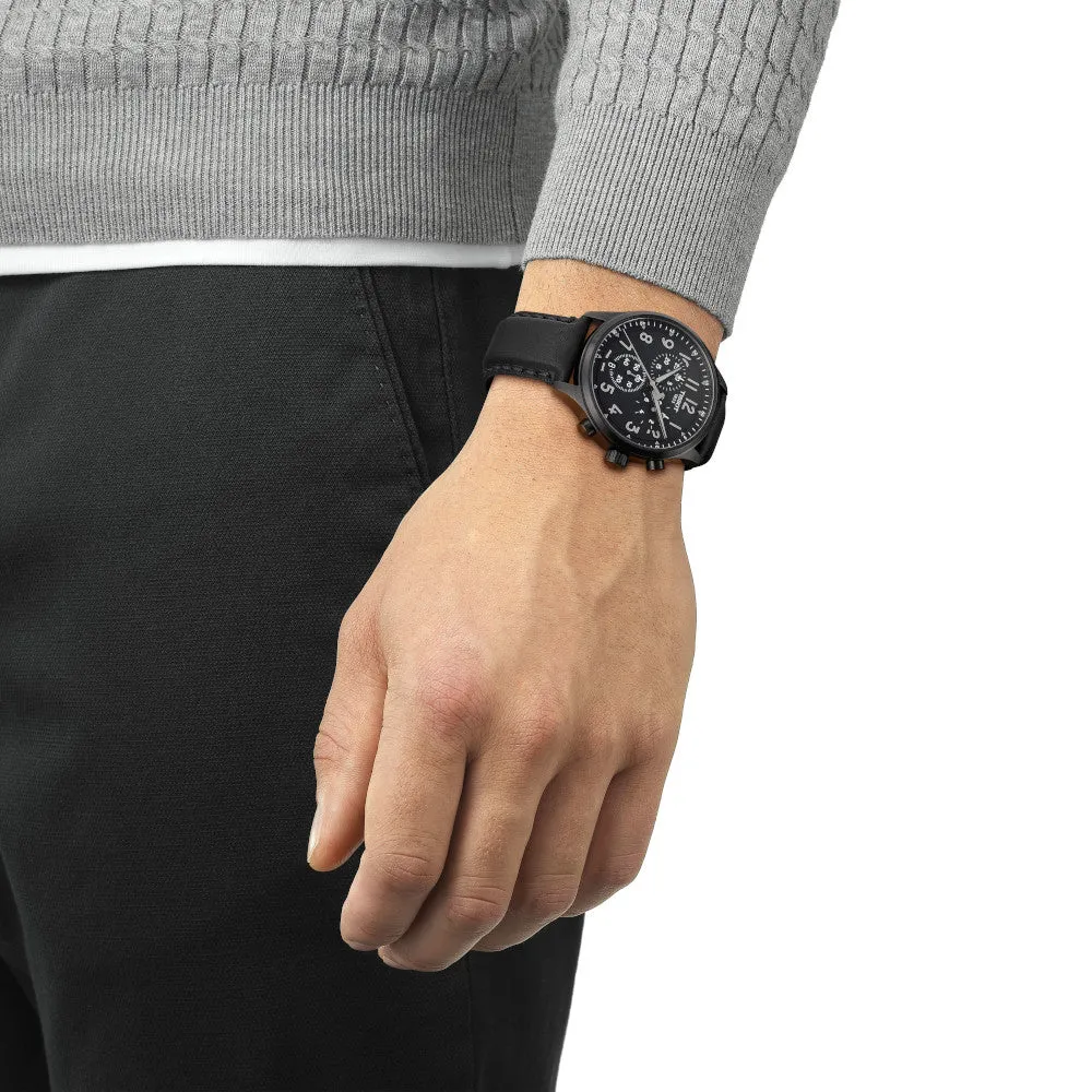 Tissot Chrono XL Vintage Mens Black Tone Black Dial Leather Strap Watch