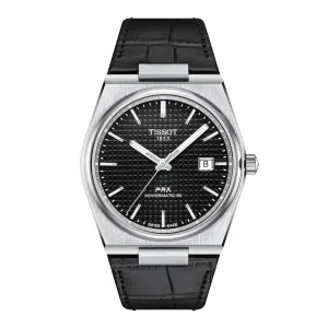 Tissot PRX Powermatic 80 Mens Stainless Steel Black Dial Black Leather Strap Watch