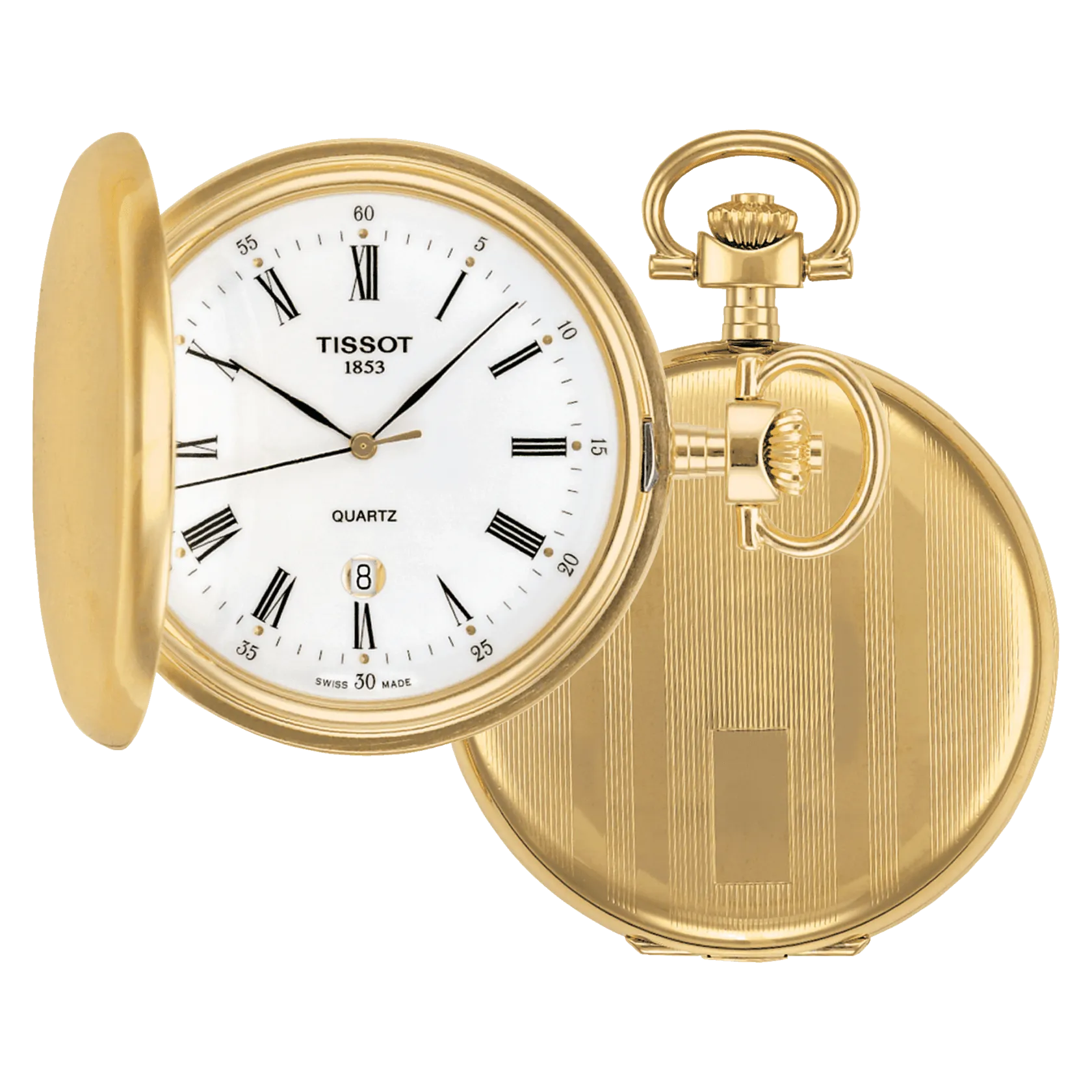 Tissot Savonette pocket clock 48.5mm white quartz brass Finishing pvd yellow gold t83.4.553.13