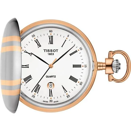 Tissot Savonette pocket clock 48.5mm white quartz gilded brass and palladium t862.410.29.013.00