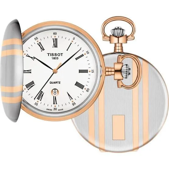Tissot Savonette pocket clock 48.5mm white quartz gilded brass and palladium t862.410.29.013.00