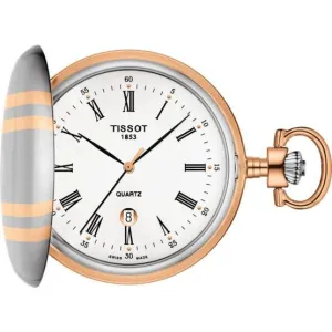 Tissot Savonette pocket clock 48.5mm white quartz gilded brass and palladium t862.410.29.013.00