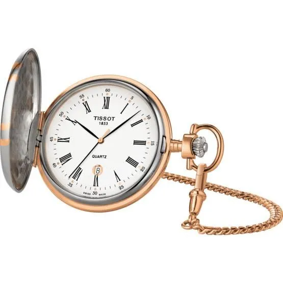 Tissot Savonette pocket clock 48.5mm white quartz gilded brass and palladium t862.410.29.013.00
