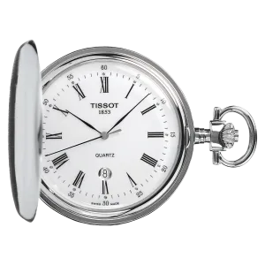 Tissot Savonette pocket watch 48.5mm white quartz steel t83.6.553.13