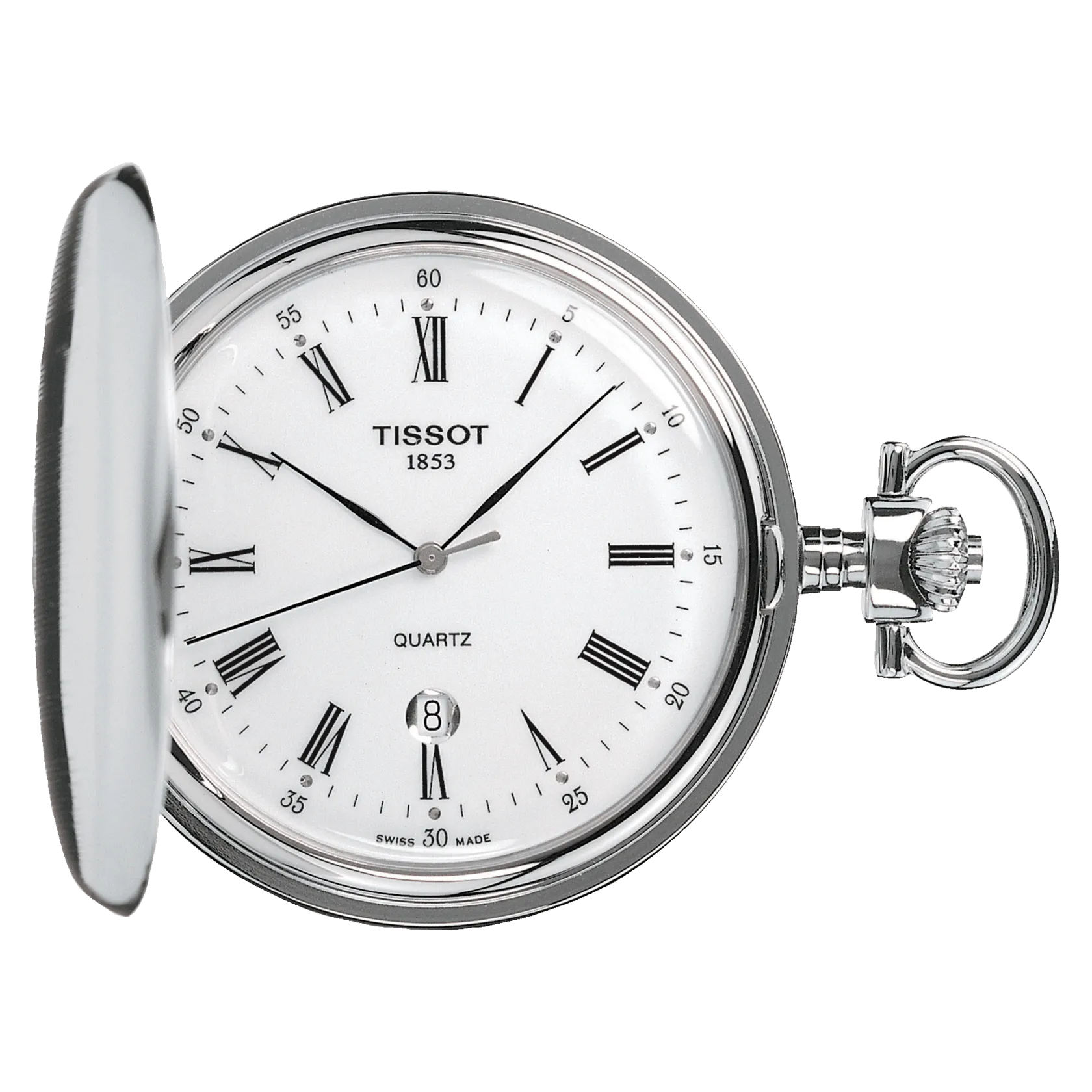 Tissot Savonette pocket watch 48.5mm white quartz steel t83.6.553.13