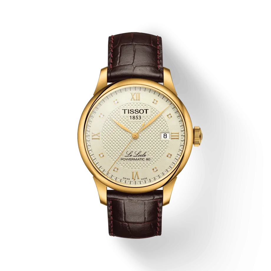 Tissot Watch Le Locle PowerMitic 80 39mm Ivory Diamonds Automatic Steel Finish Pvd Gold Gold T006.407.36.266.00