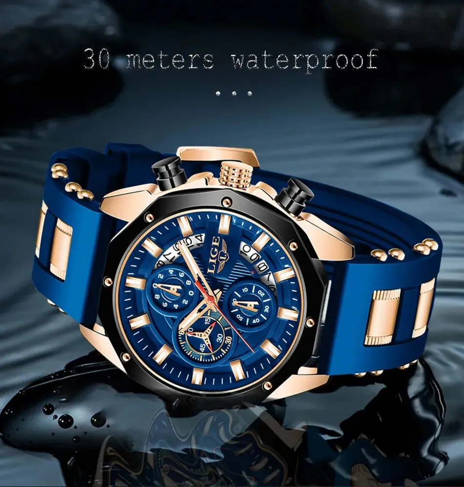 Top Brand Luxury LIGE Fashion Men Watches Sport Quartz Watch Date Clock Waterproof Wristwatch Chronograph Clock