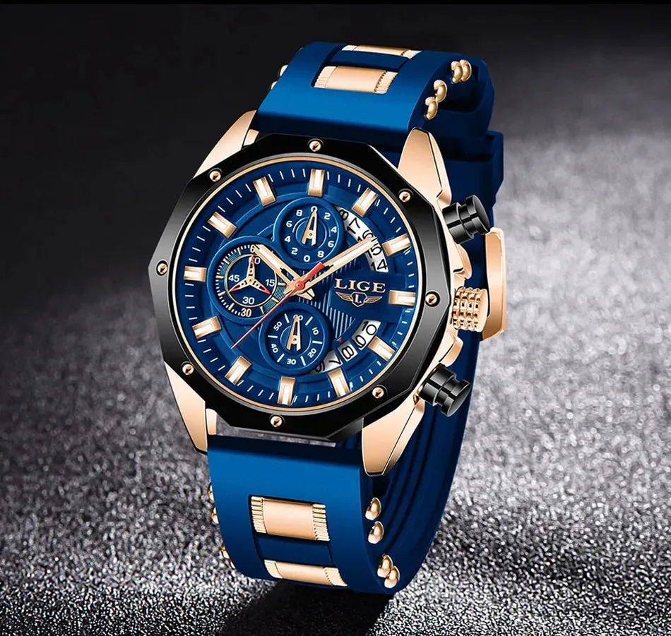 Top Brand Luxury LIGE Fashion Men Watches Sport Quartz Watch Date Clock Waterproof Wristwatch Chronograph Clock