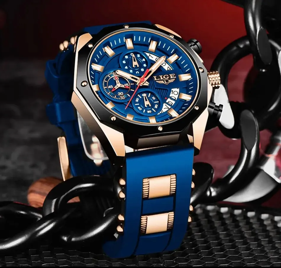 Top Brand Luxury LIGE Fashion Men Watches Sport Quartz Watch Date Clock Waterproof Wristwatch Chronograph Clock