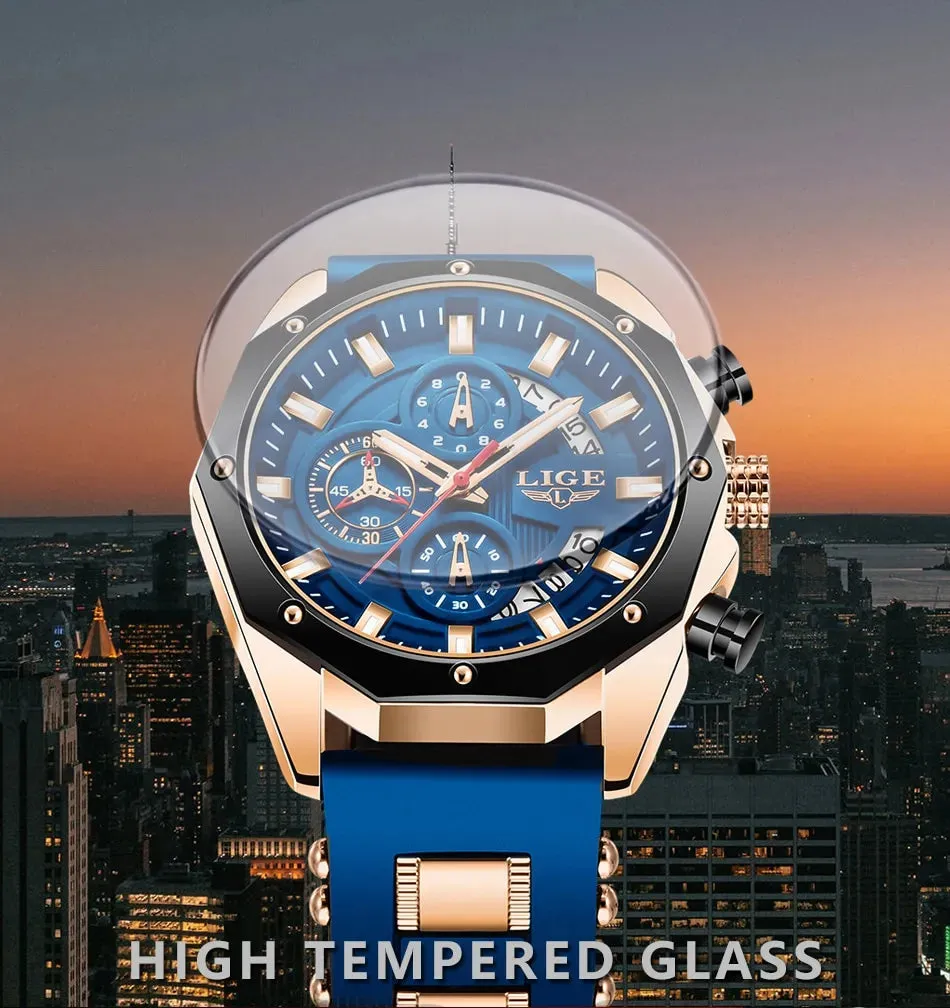 Top Brand Luxury LIGE Fashion Men Watches Sport Quartz Watch Date Clock Waterproof Wristwatch Chronograph Clock