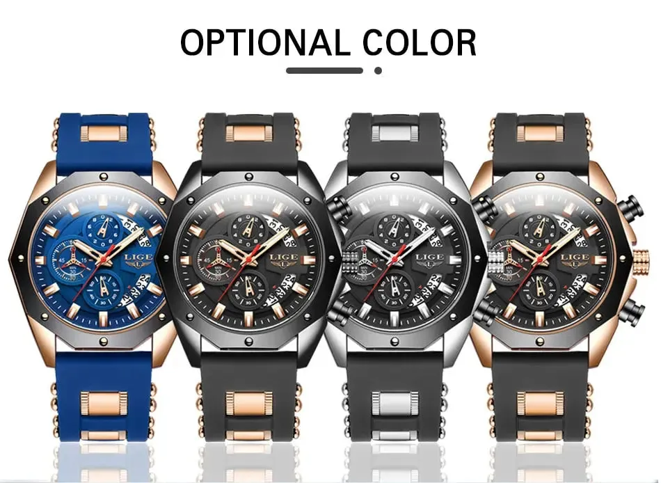 Top Brand Luxury LIGE Fashion Men Watches Sport Quartz Watch Date Clock Waterproof Wristwatch Chronograph Clock