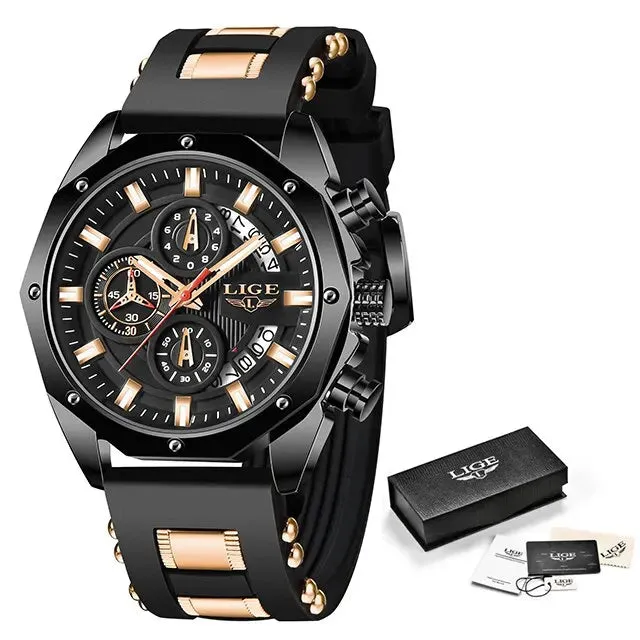 Top Brand Luxury LIGE Fashion Men Watches Sport Quartz Watch Date Clock Waterproof Wristwatch Chronograph Clock