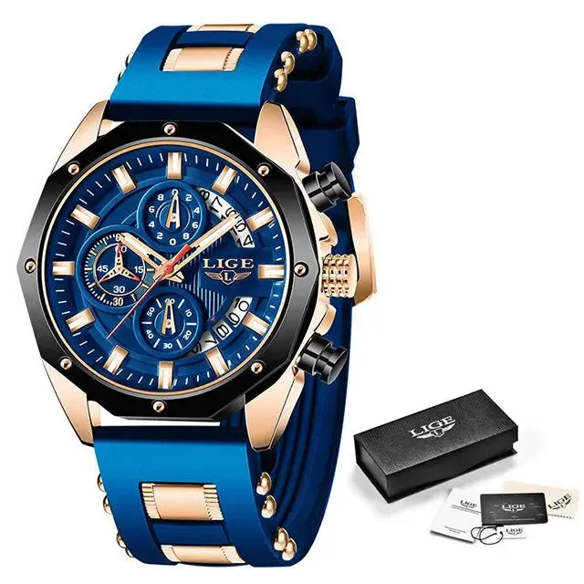 Top Brand Luxury LIGE Fashion Men Watches Sport Quartz Watch Date Clock Waterproof Wristwatch Chronograph Clock