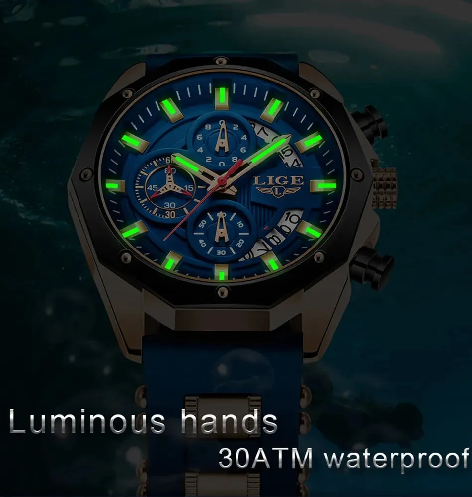Top Brand Luxury LIGE Fashion Men Watches Sport Quartz Watch Date Clock Waterproof Wristwatch Chronograph Clock