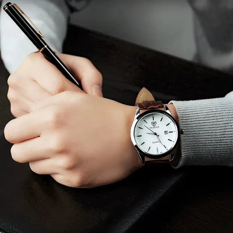 Top Brand YAZOLE Watch Men Watch Auto Date Luxury Men'S Watch Men Leather Strap Business Watches Male Clock Reloj Hombre