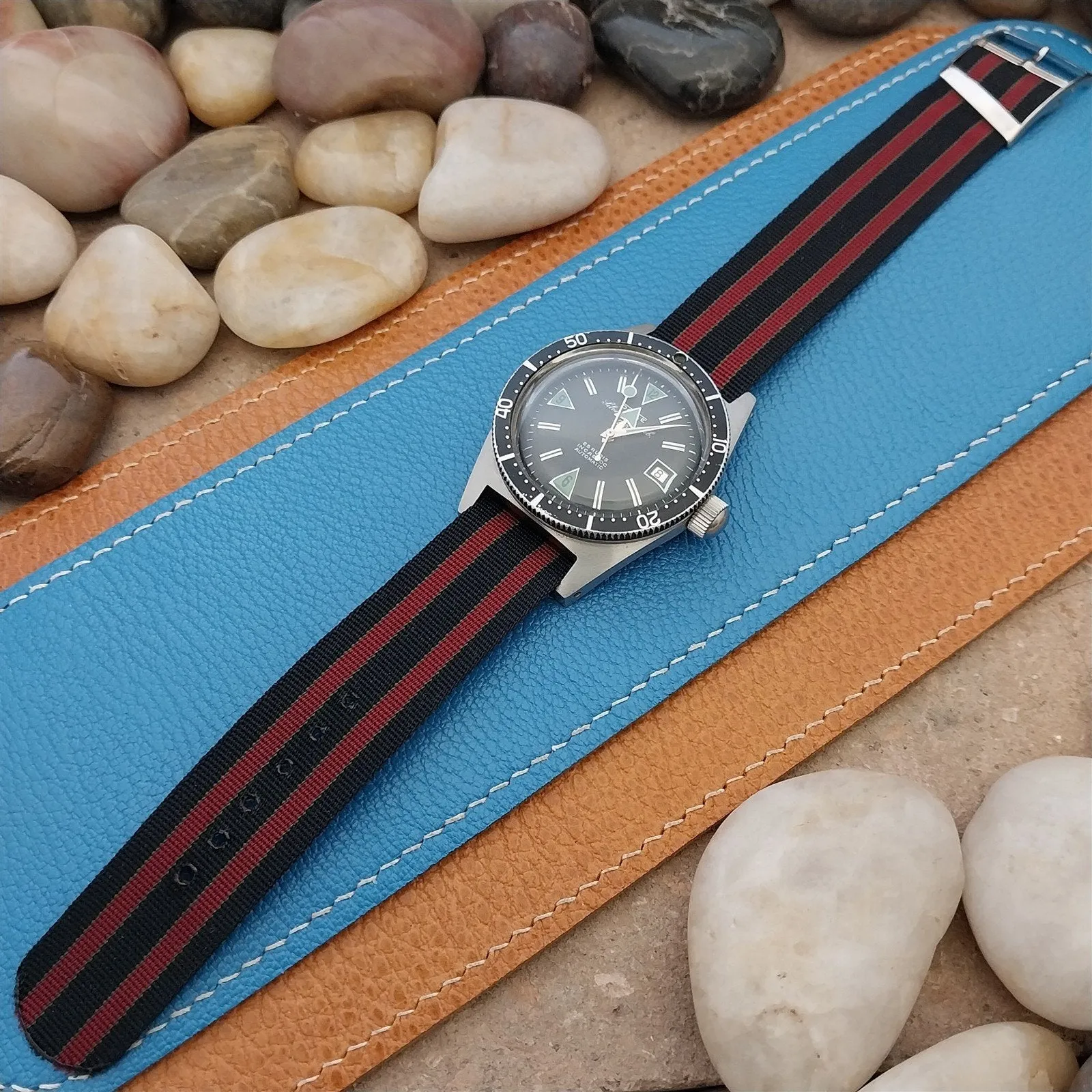 Vintage 19mm Regimental Striped Nylon Classic Single Pass nos Unused Watch Band