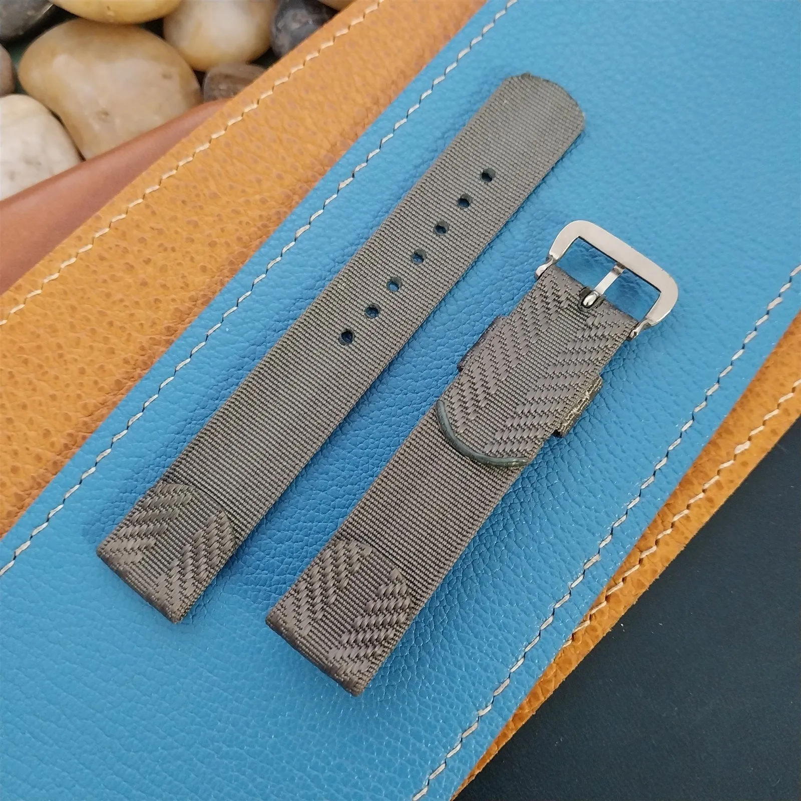 Vintage Gray 1940s 16mm Ribbed Rayon Nylon Two Piece Classic Unused Watch Band