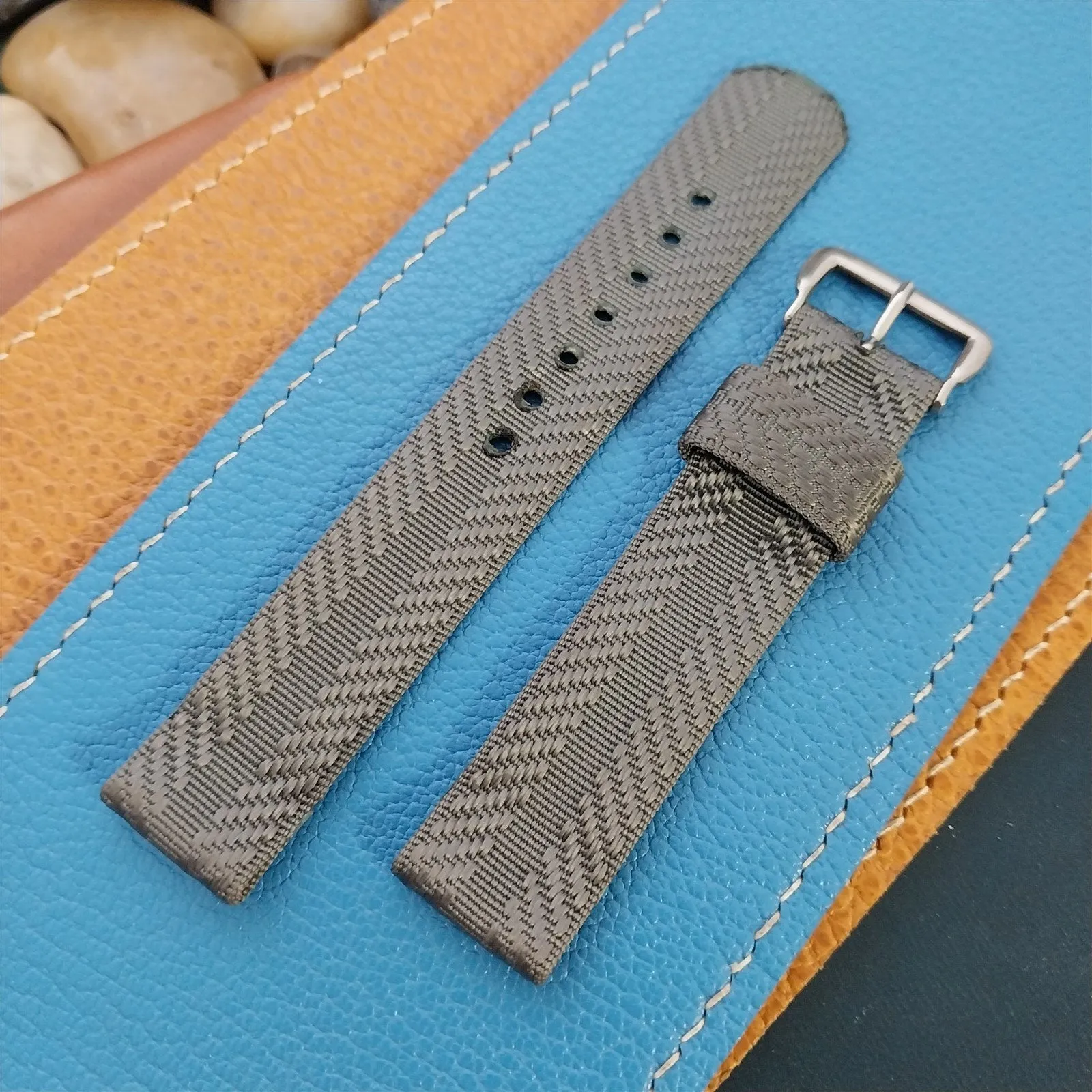 Vintage Gray 1940s 16mm Ribbed Rayon Nylon Two Piece Classic Unused Watch Band