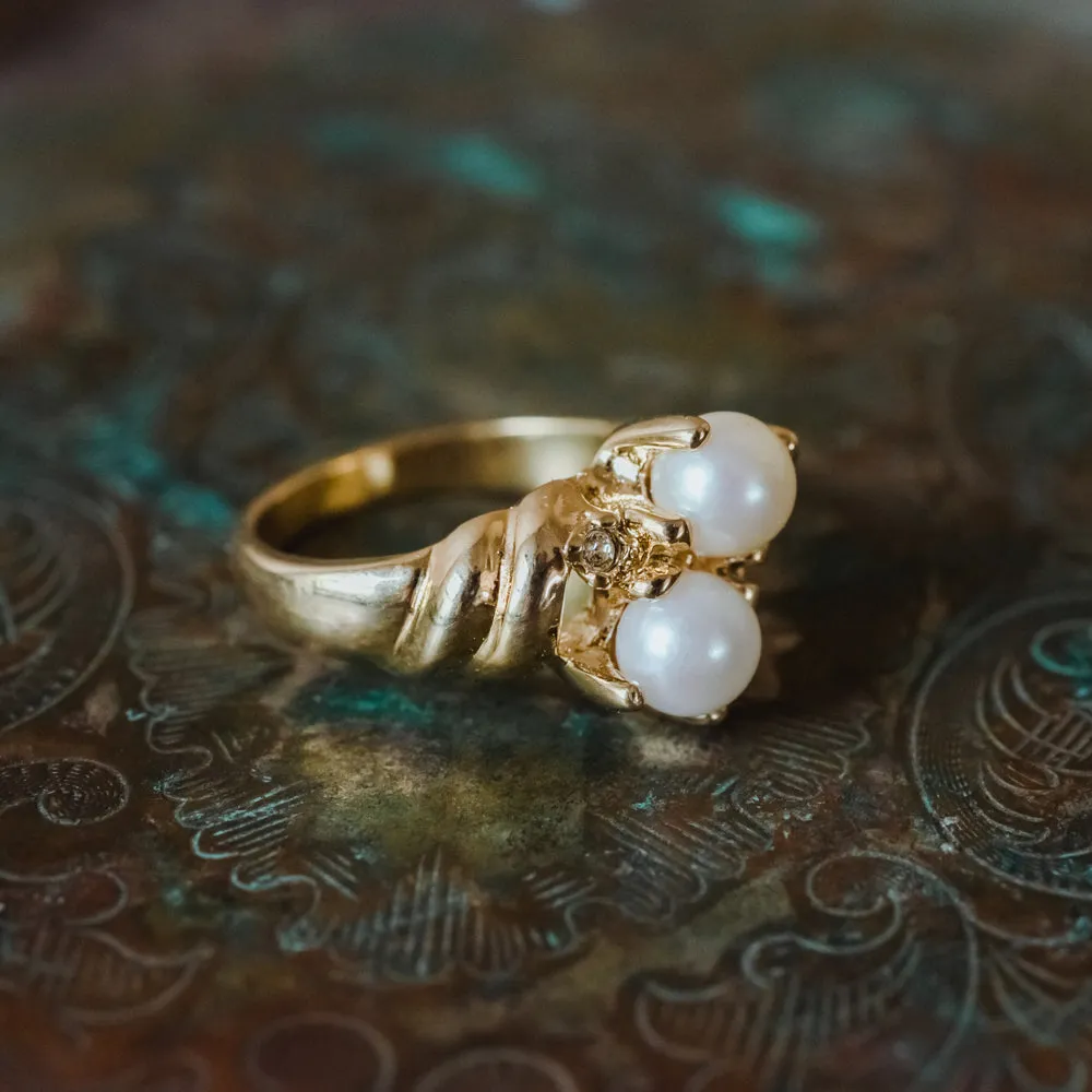 Vintage Ring Black and White Pearl with Crystal Ring 18k Gold Antique Womans Jewlery Handmade Size Rings R3326 by PVD Vintage Jewelry
