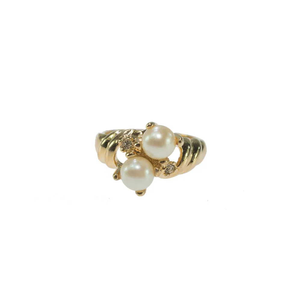 Vintage Ring Black and White Pearl with Crystal Ring 18k Gold Antique Womans Jewlery Handmade Size Rings R3326 by PVD Vintage Jewelry