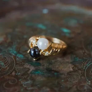 Vintage Ring Black and White Pearl with Crystal Ring 18k Gold Antique Womans Jewlery Handmade Size Rings R3326 by PVD Vintage Jewelry