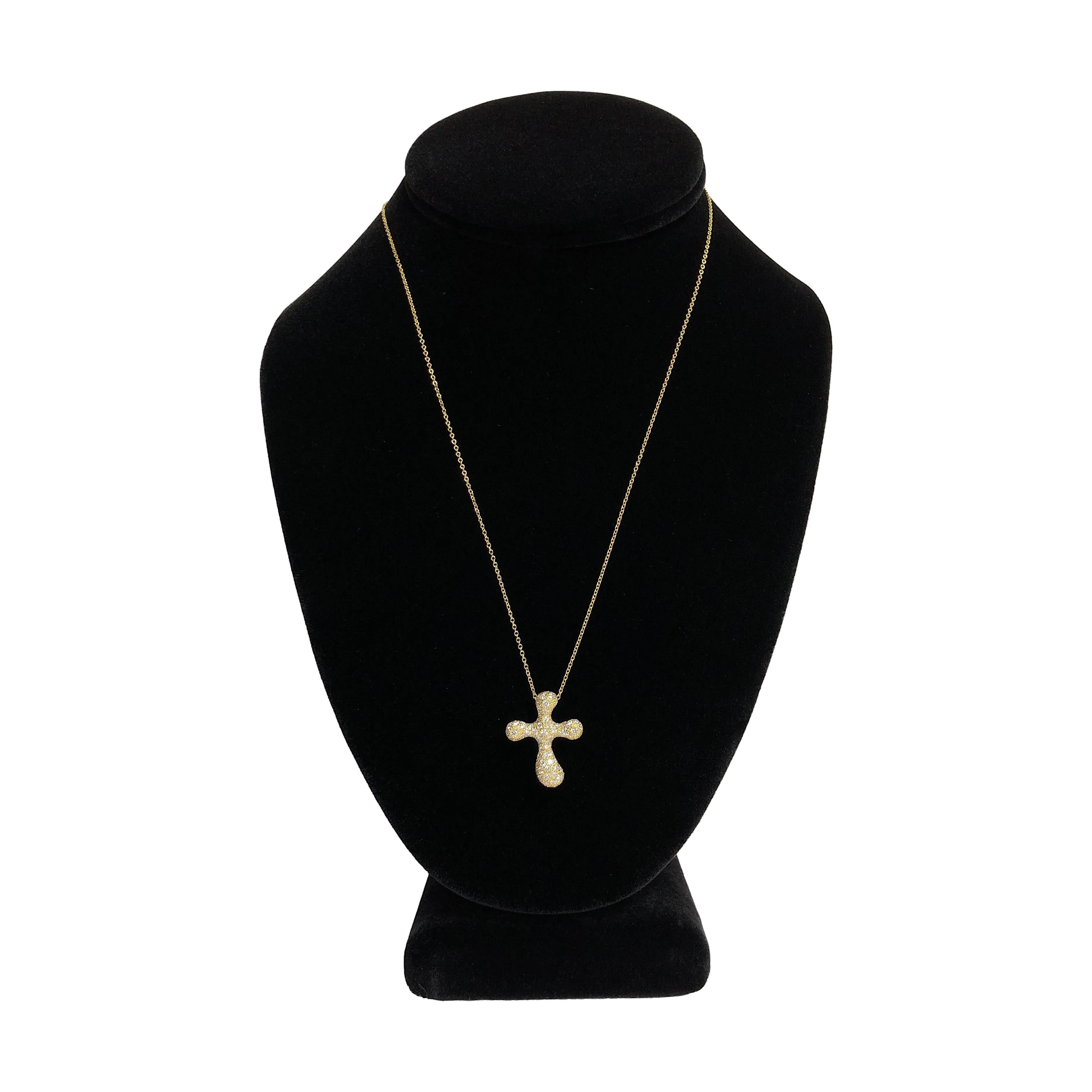 Vintage Tiffany & Co. Elsa Peretti 18K Yellow Gold Diamond Pave Cross Pendant Necklace