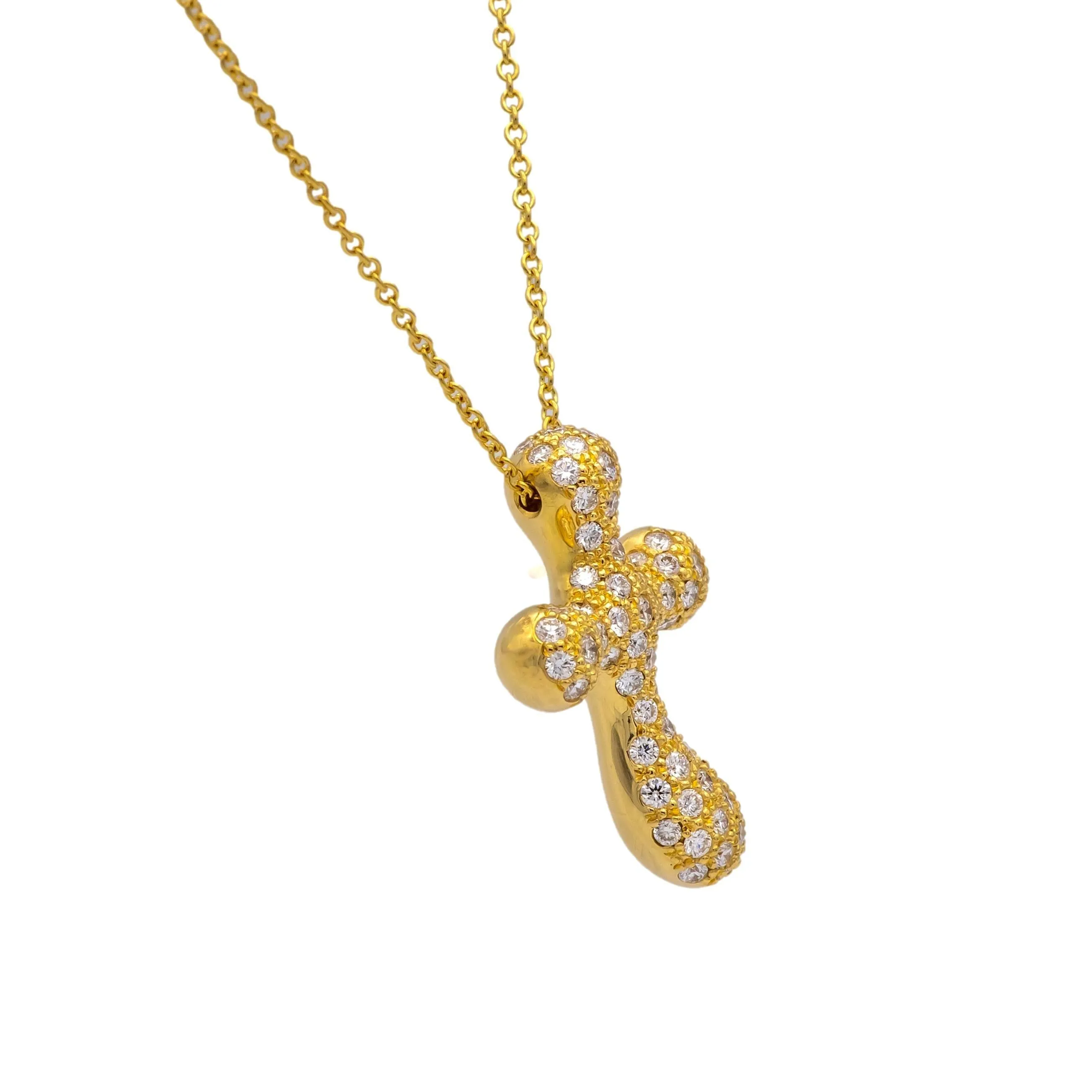 Vintage Tiffany & Co. Elsa Peretti 18K Yellow Gold Diamond Pave Cross Pendant Necklace