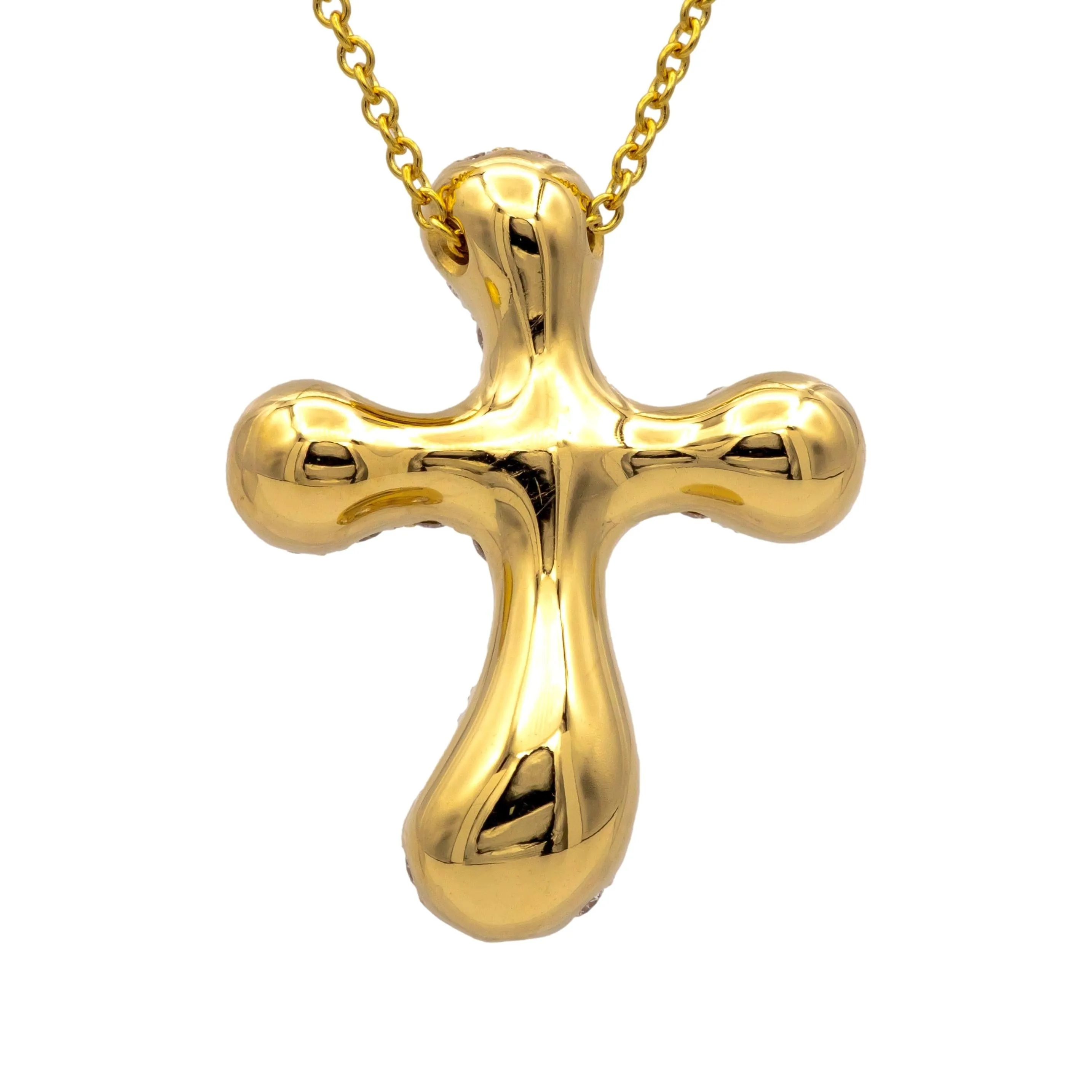 Vintage Tiffany & Co. Elsa Peretti 18K Yellow Gold Diamond Pave Cross Pendant Necklace