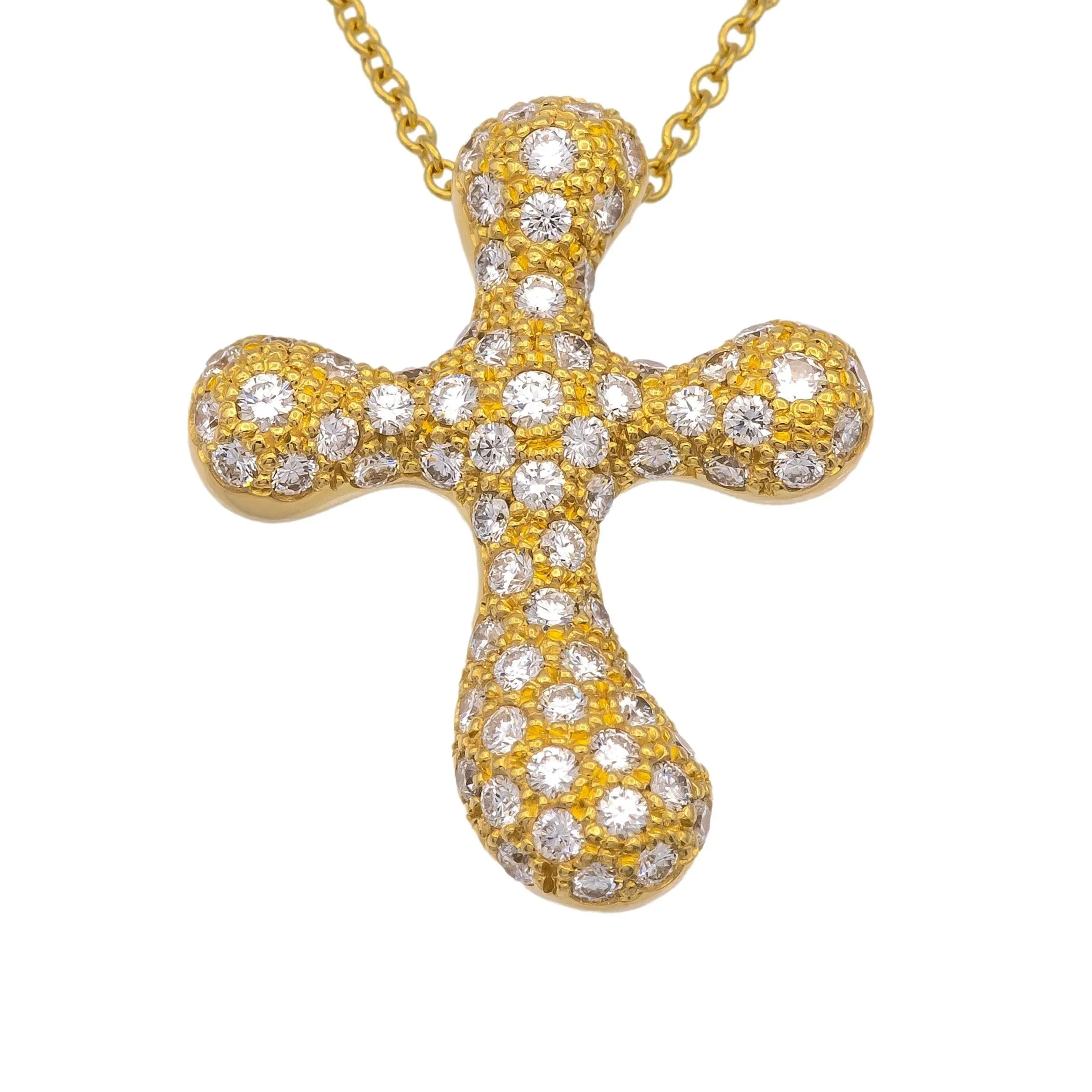 Vintage Tiffany & Co. Elsa Peretti 18K Yellow Gold Diamond Pave Cross Pendant Necklace
