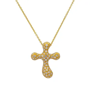 Vintage Tiffany & Co. Elsa Peretti 18K Yellow Gold Diamond Pave Cross Pendant Necklace