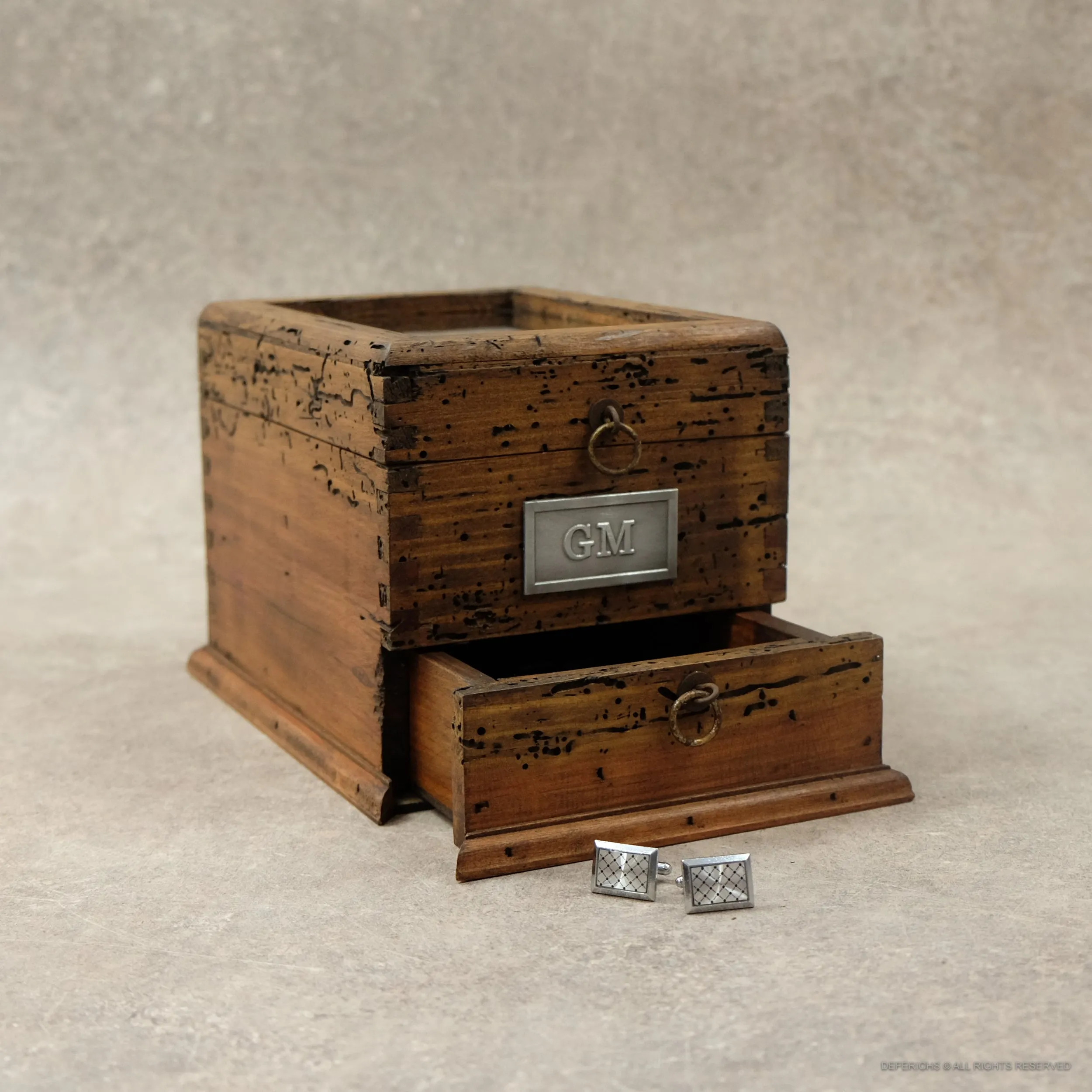 Watch Box for 4 Watches with Cufflink/Ring Holder Drawer