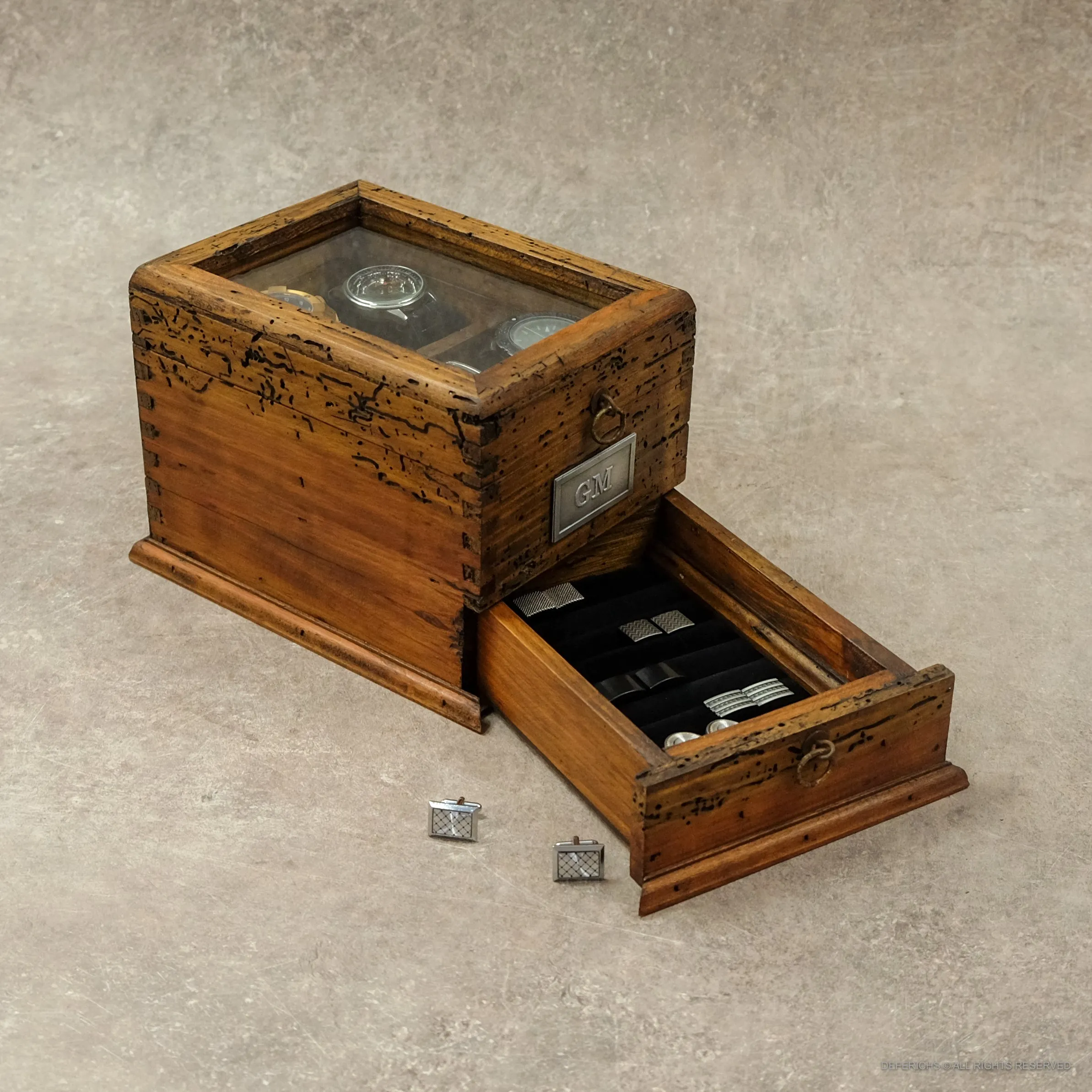 Watch Box for 4 Watches with Cufflink/Ring Holder Drawer