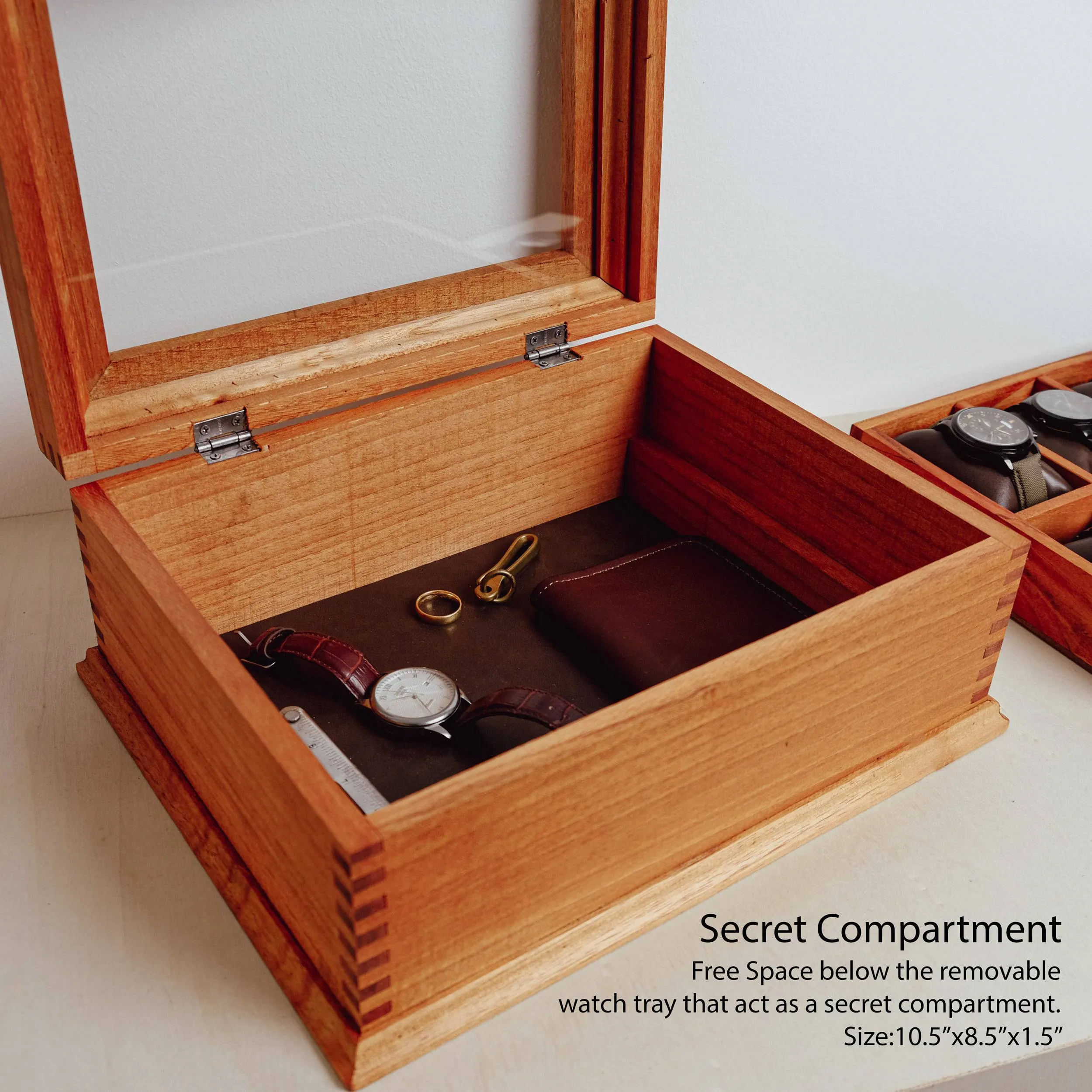 Watch Box for 8 Watches with Secret Compartment - Cedar Wood.