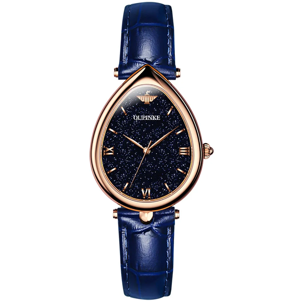 Water Drop Dial Stylish Refined Quartz Waterproof Ladies Watch