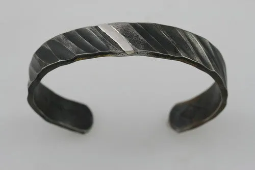 Wide Rope Pattern Cuff Bracelet With Sterling Silver Inlay: Men & Women