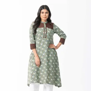 Women Coffee Pleated Kurti
