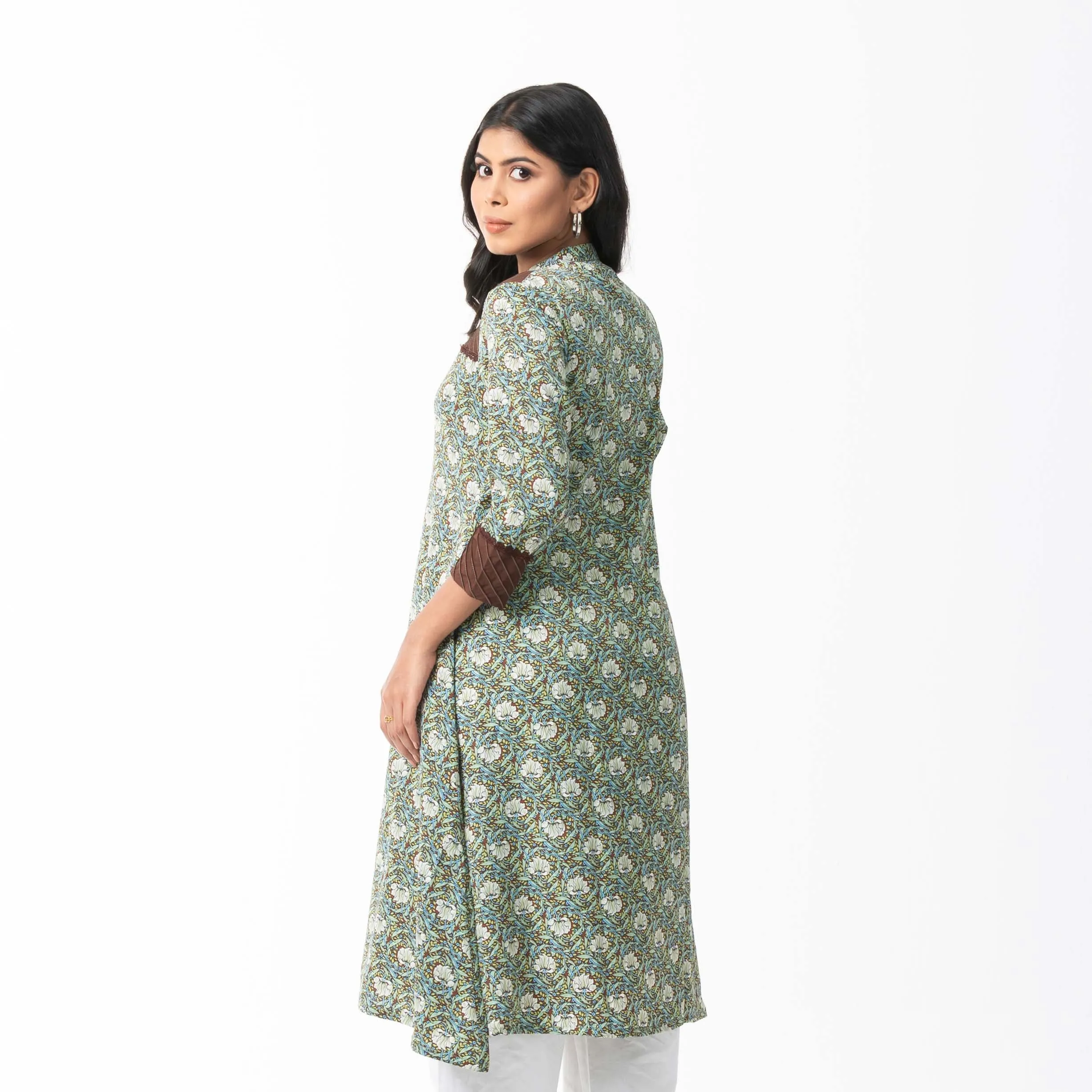 Women Coffee Pleated Kurti
