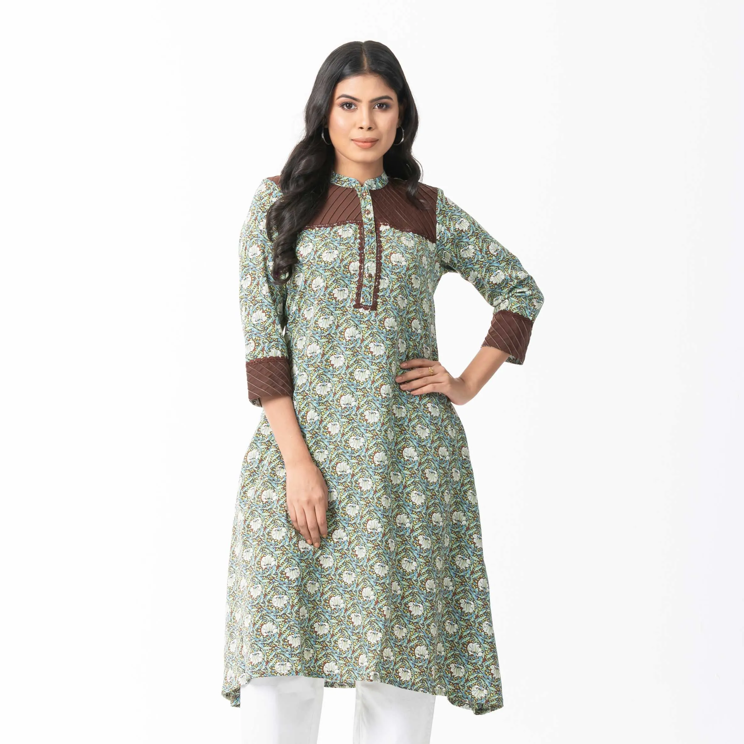 Women Coffee Pleated Kurti