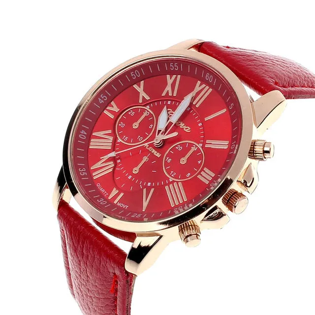Women Watches  Casual Roman Numerals PU Leather