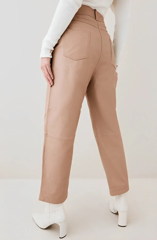 Women's Classic Beige Leather Pants