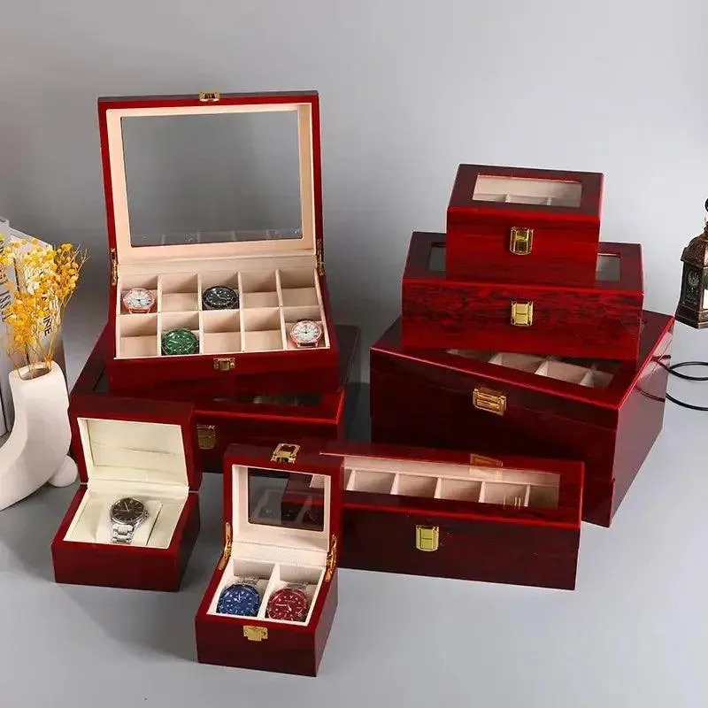 Wooden Watch Box 1/2/3/5/6/10/12 Slot Watch Gift Box Watch Storage Travel Case Organizer Men Jewellery Box Piano-bake-paint
